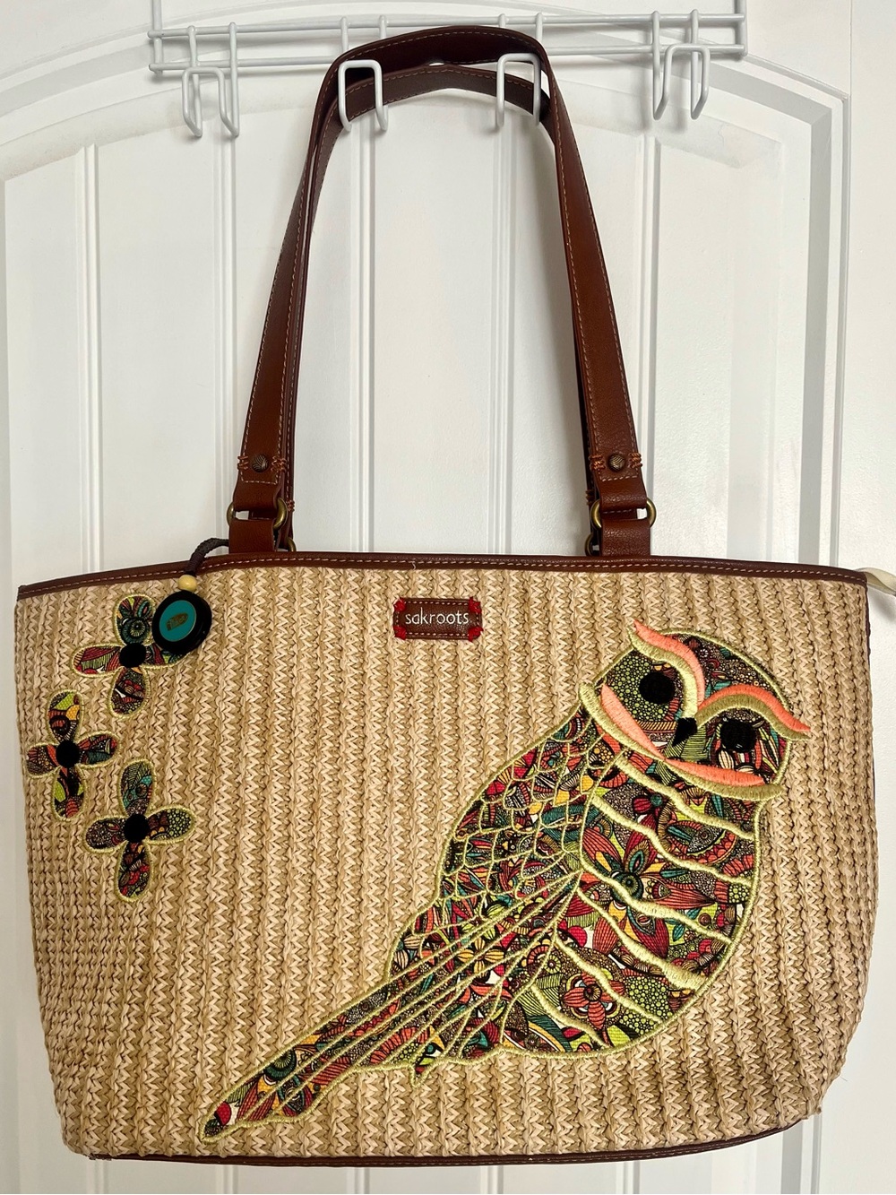 Sakroots Boho Tote/ Beach Bag - Peace Owl - Large